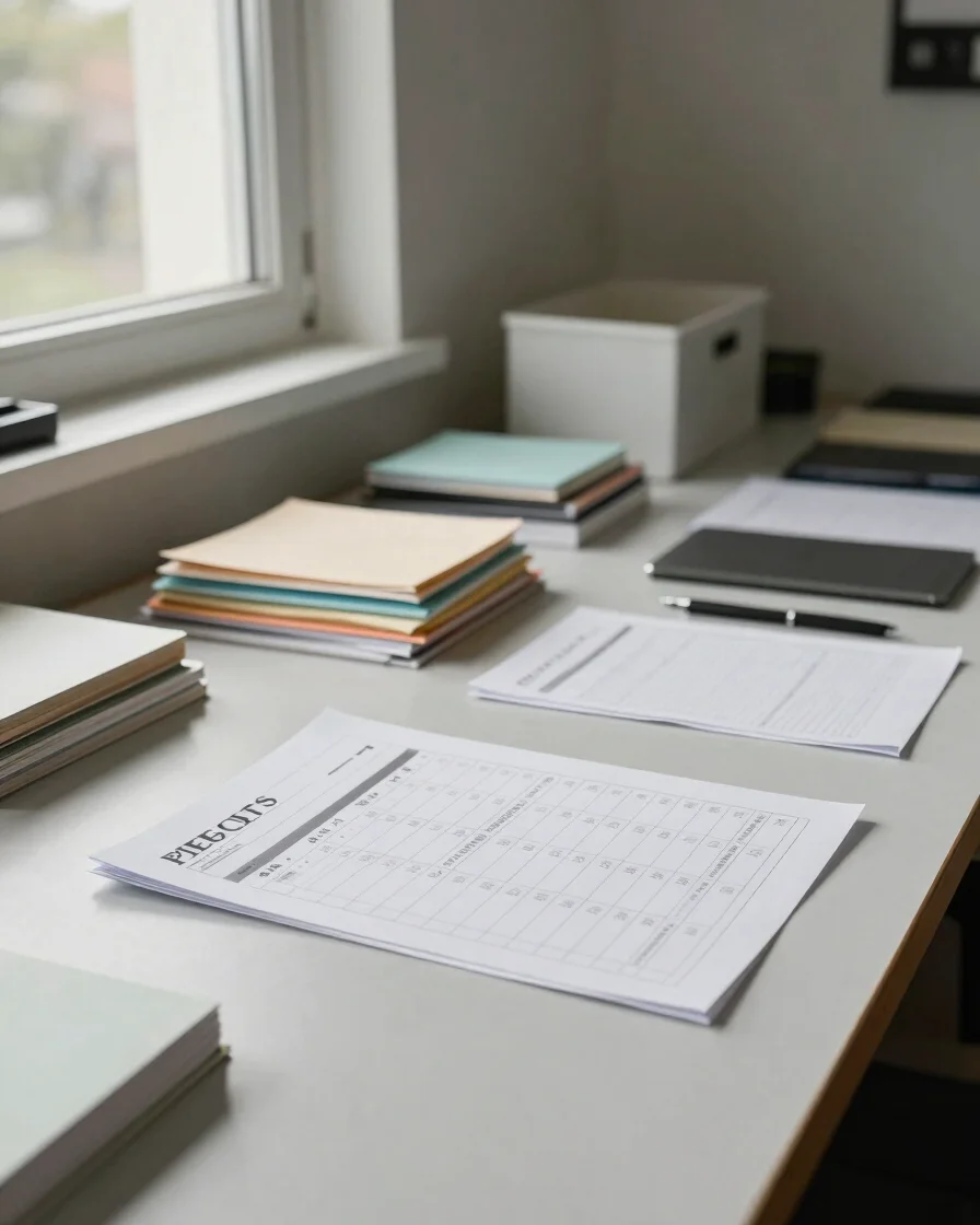 Editorial documentary photograph of a clean, organized workspace
