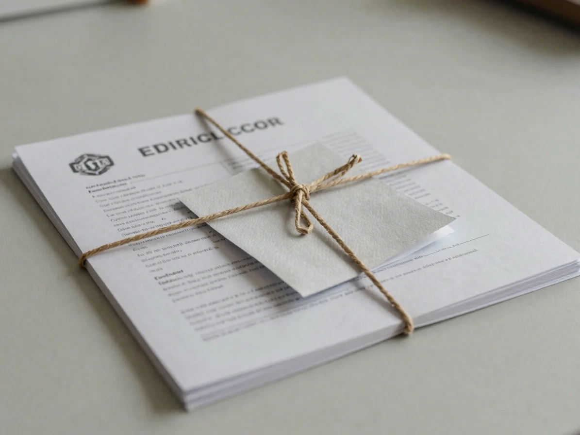Editorial documentary photograph of bound documentation and a del